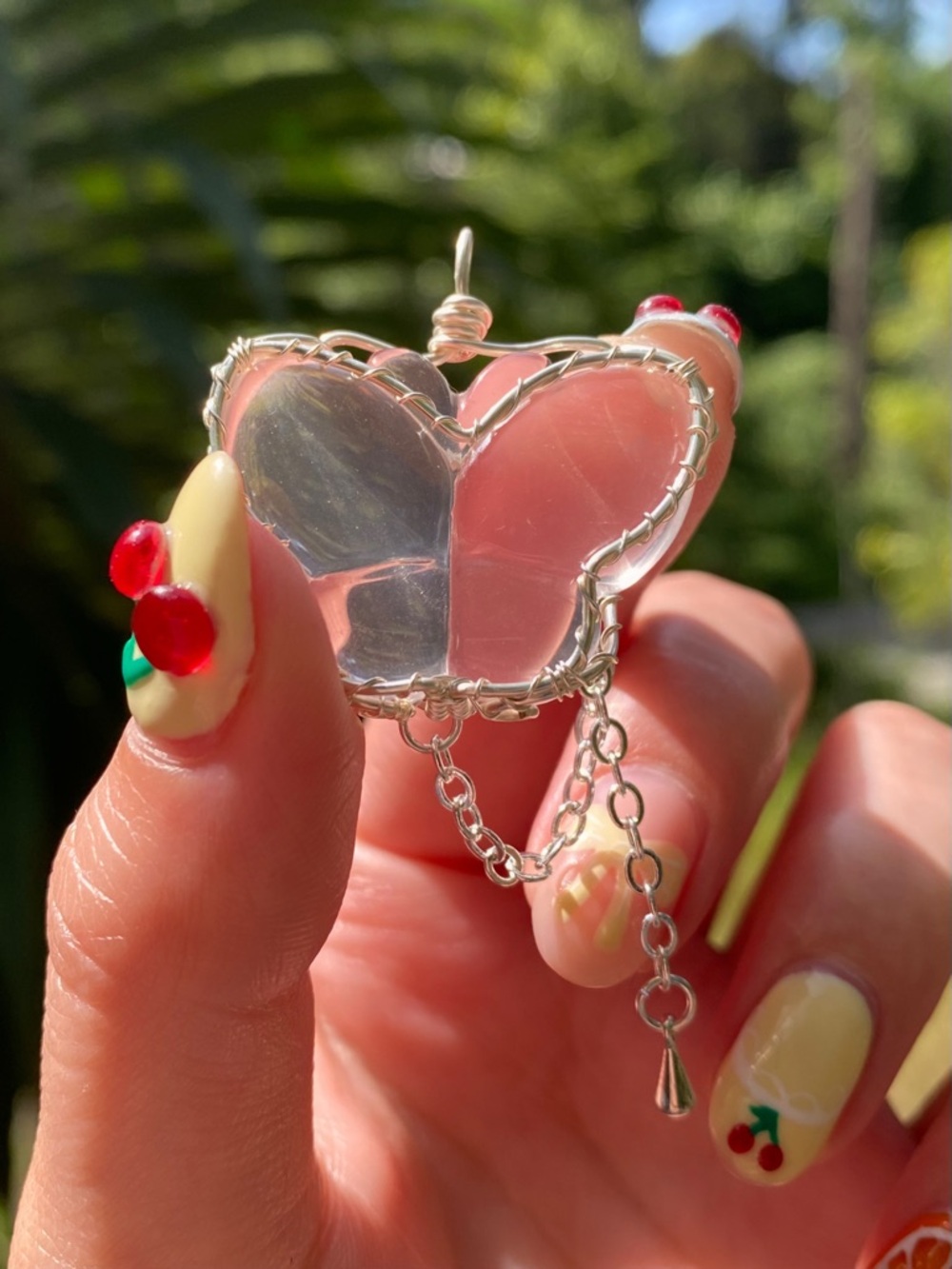 Handmade Star Rose Quartz Wire Wrapped Pendant With Chain Accents
